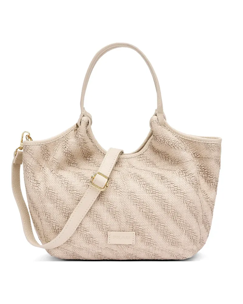 FRAU mini herringbone-pattern raffia tote bag - Nude Nude