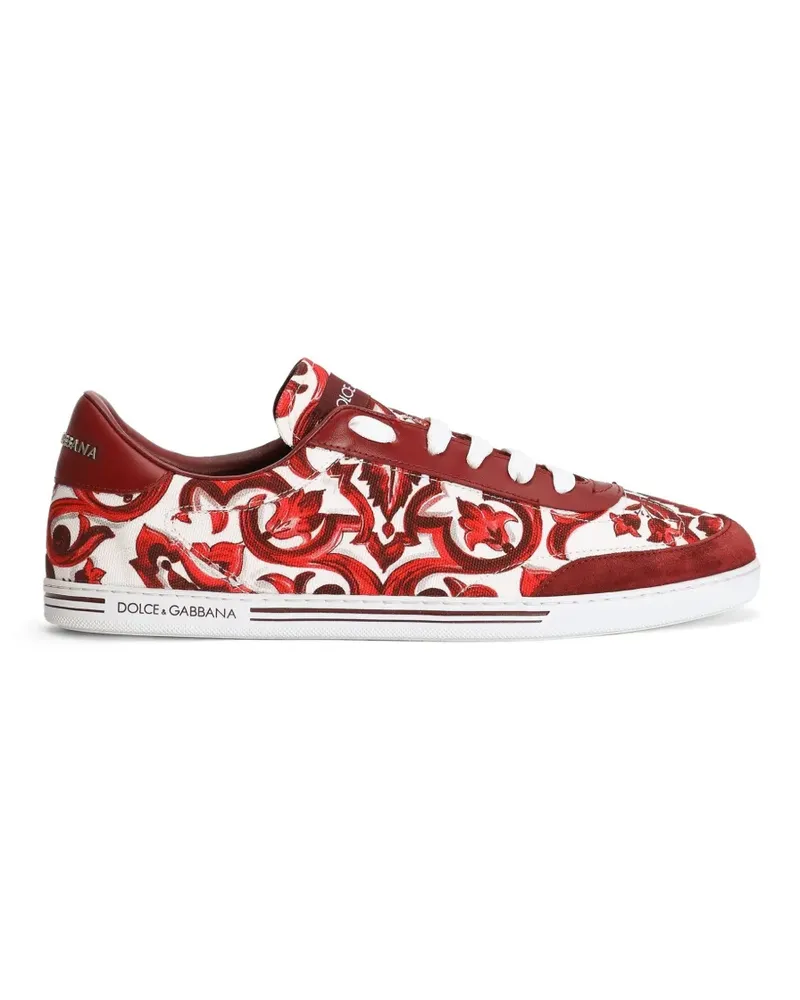 Dolce & Gabbana Leichte Sneakers aus Baumwolle und Kalbsleder mit Majolica-Print - Rot Rot