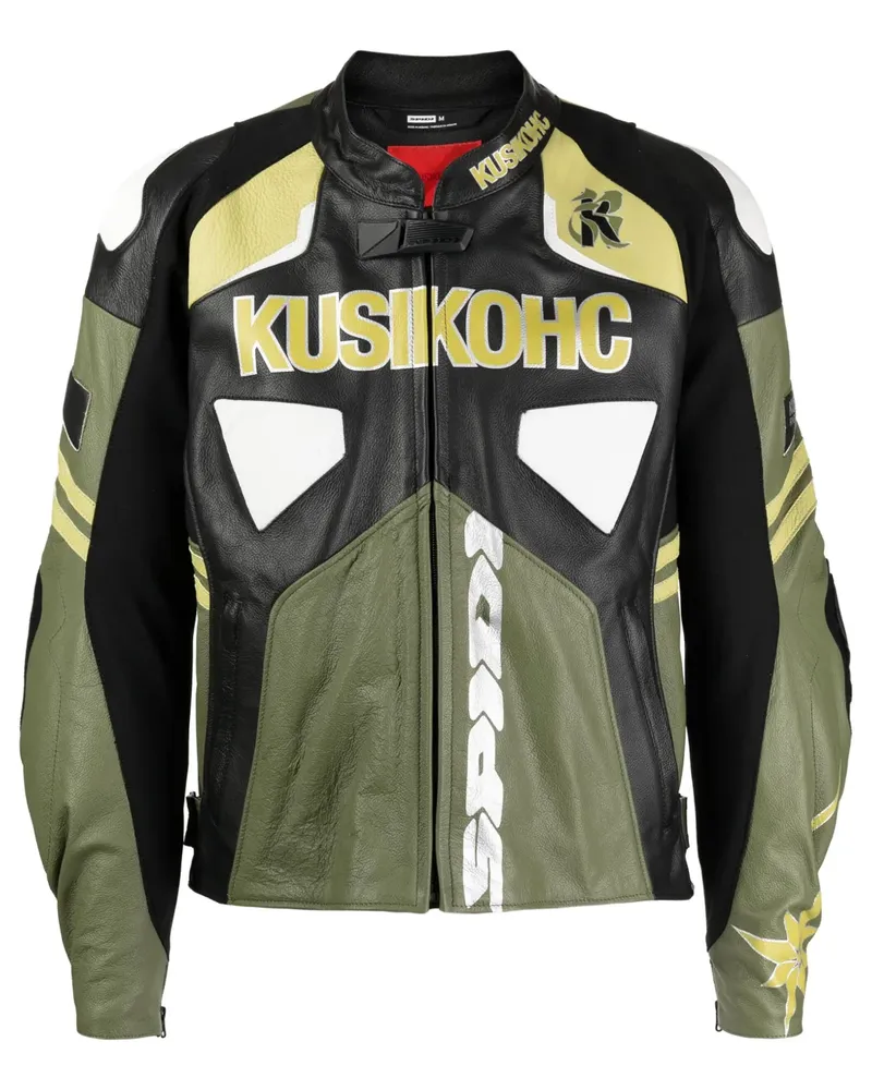 KUSIKOHC Spidi Lederjacke mit Logo-Print - Schwarz Schwarz
