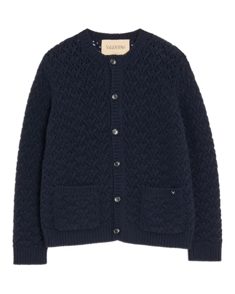 Valentino Garavani Cardigan aus Wolle und Kaschmir mit metallischem V-Detail - Blau Blau