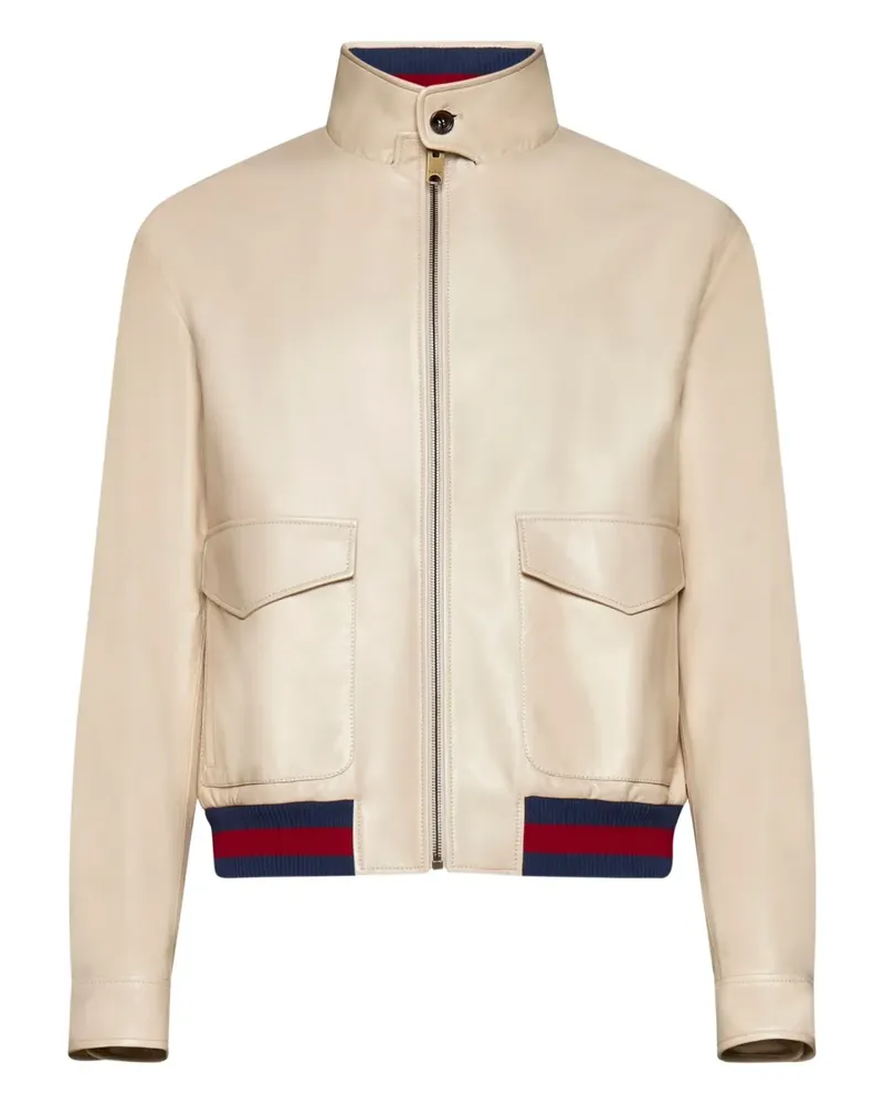 Gucci Lederjacke mit Webkragen - Nude Nude