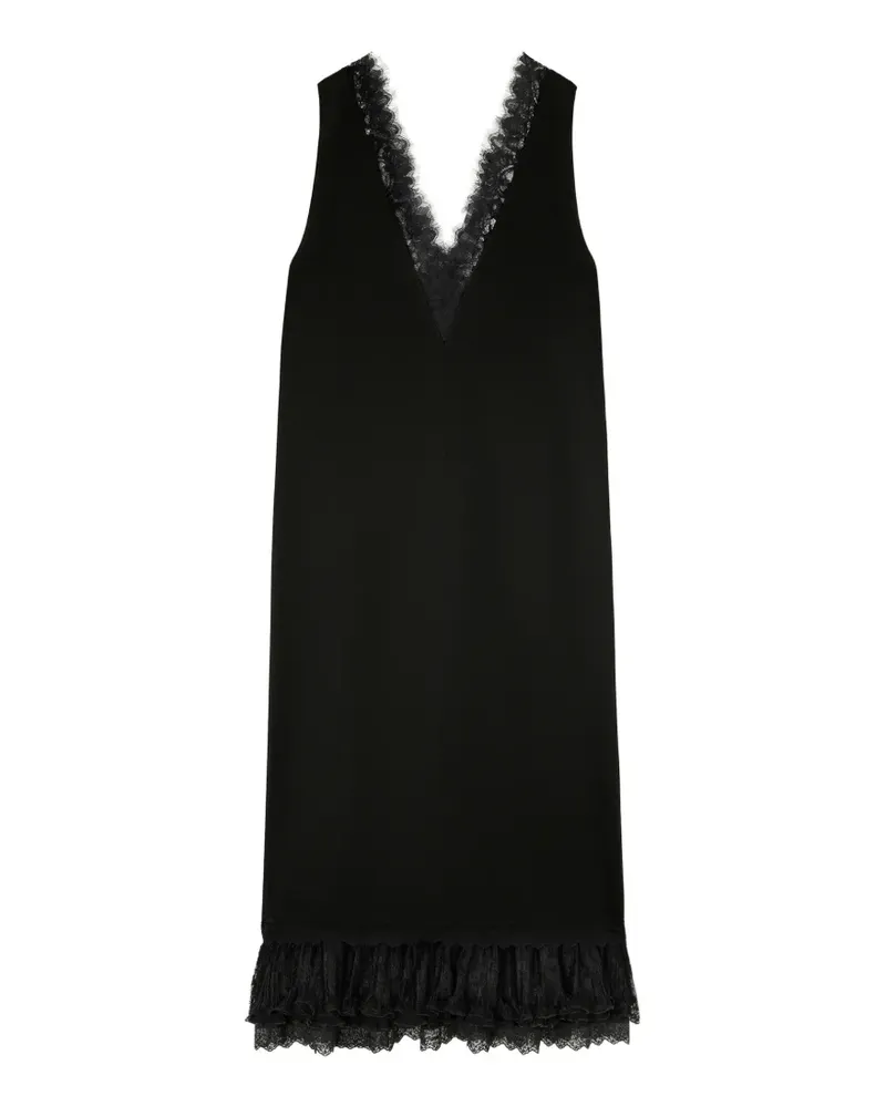 Ganni Langes Kleid aus Spitzensatin - Schwarz Schwarz