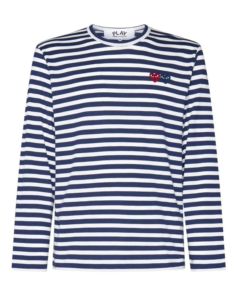 Comme des Garçons Gestreiftes T-Shirt mit Herz-Patch - Blau Blau