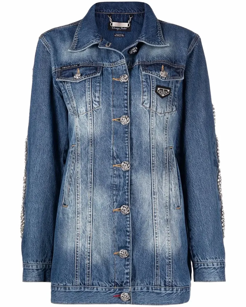 Philipp Plein Jeansjacke mit Kristall-Zopfmuster - Blau Blau