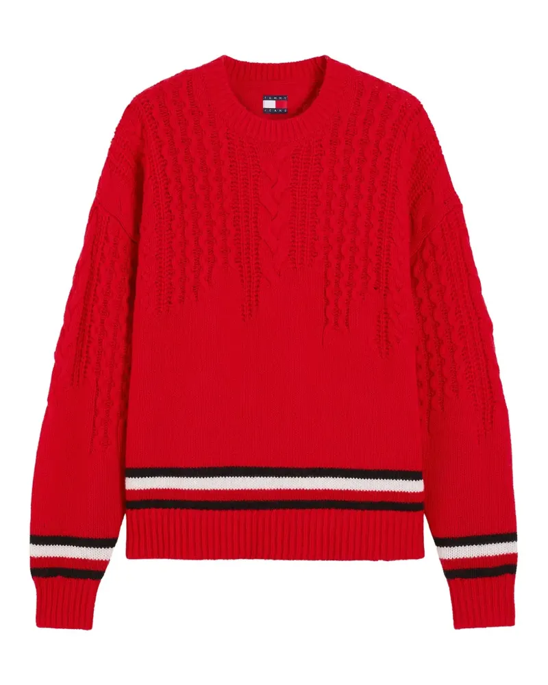 Tommy Hilfiger Gestreifter Pullover mit Zopfmuster - Rot Rot