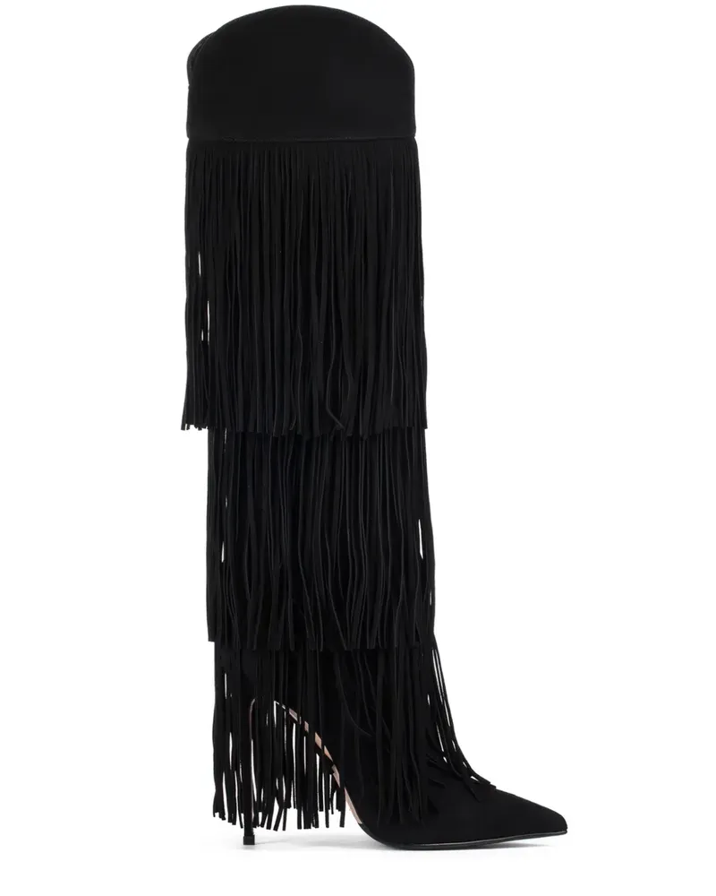 Le Silla Andy Wildlederstiefel mit gestuften Fransen 120mm - Schwarz Schwarz