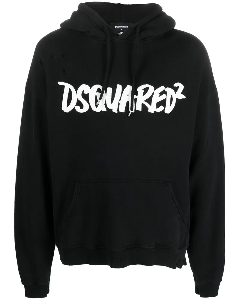 Dsquared2 Hoodie in Distressed-Optik Schwarz