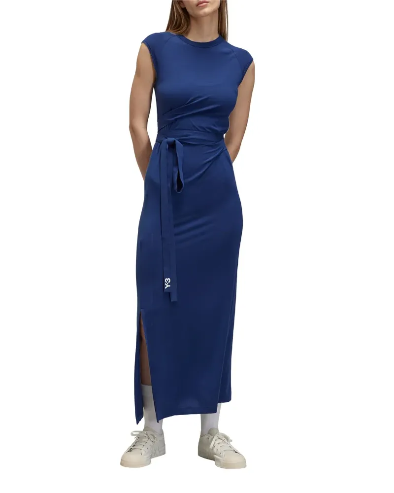 Y-3 belted stripe-detail dress - Blau Blau