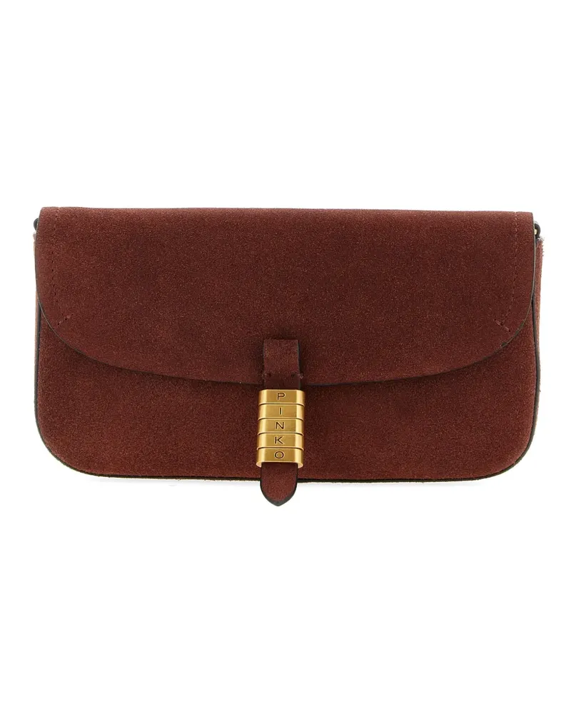 Pinko Mittelgroße Saddle Flat Schultertasche aus Wildleder - Rot Rot