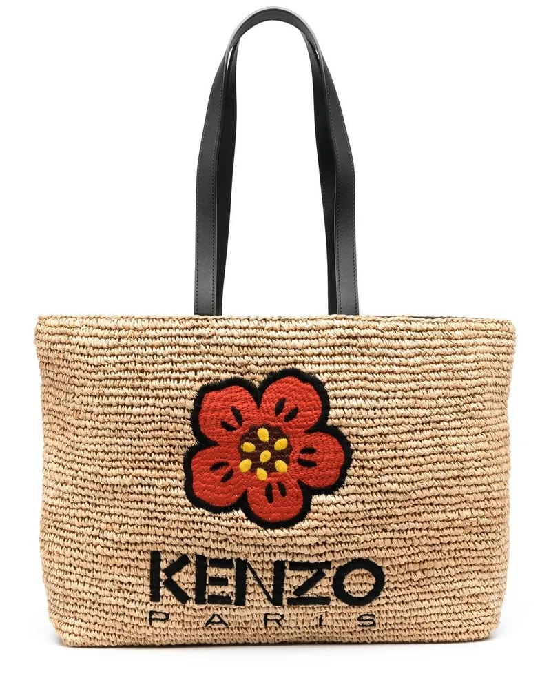 Kenzo Shopper aus Stroh mit Boke Flower - Nude Nude
