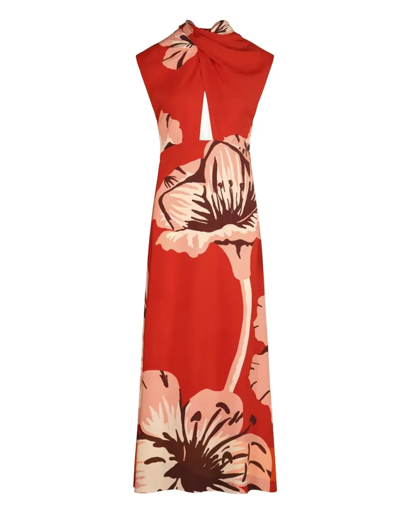 Johanna Ortiz Al Son de Las Astromelias Midikleid mit Blumen - Rot Rot