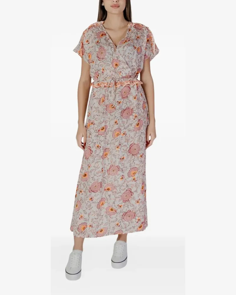 b.young floral-print wrap-style midi dress - Grau Grau