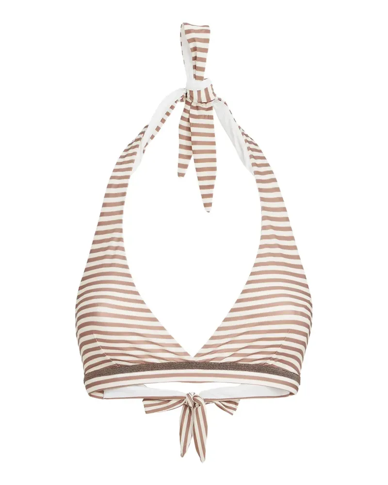 Brunello Cucinelli Gestreiftes Bikini-Top aus Techno-Jersey mit edler Zierleiste - Nude Nude