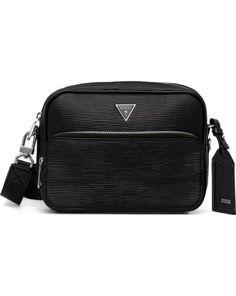 Guess Milano logo-plaque textured shoulder bag - Schwarz Schwarz