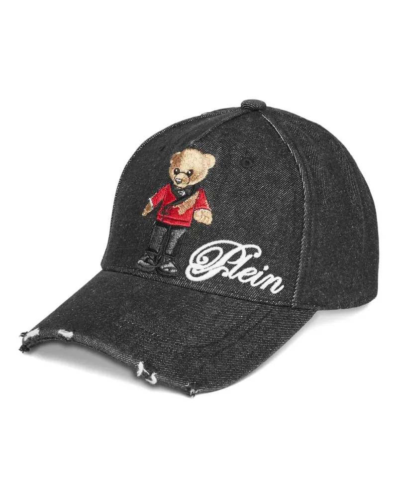 Philipp Plein Jeans-Baseballkappe mit Bärenstickerei - Schwarz Schwarz