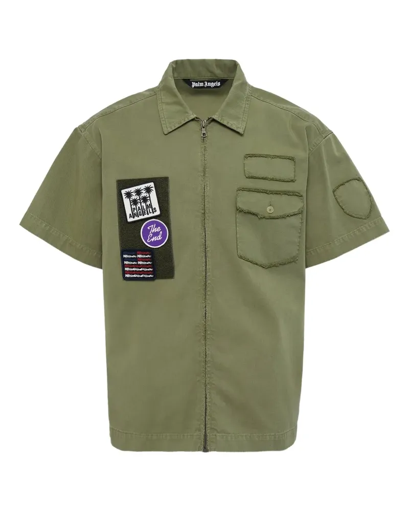 Palm Angels patch-detail zip-up shirt - Grün Grün