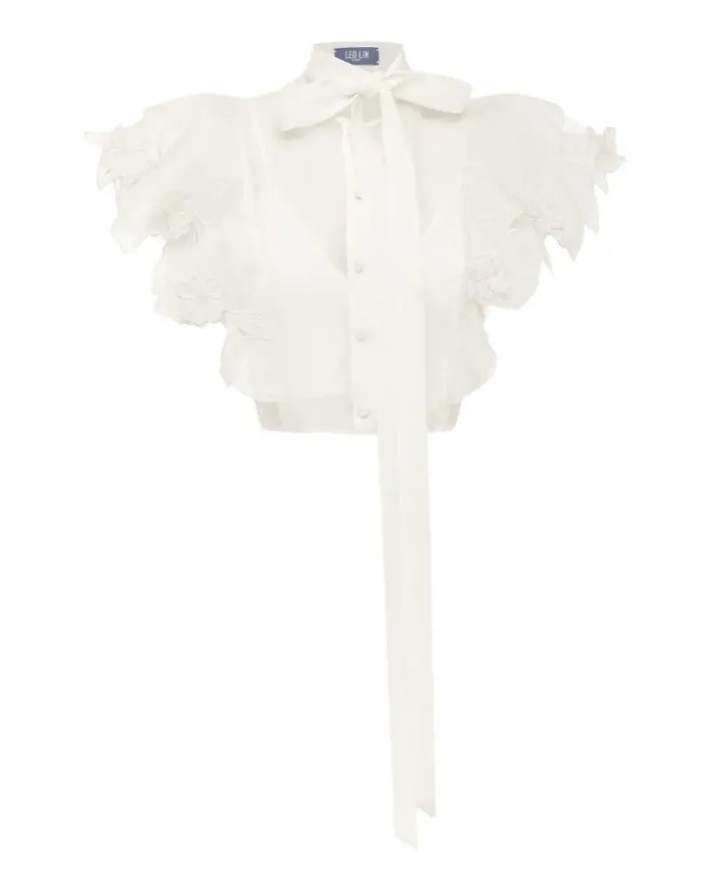 LEO LIN floral-embroidered flutter-sleeve blouse - Weiß Weiß