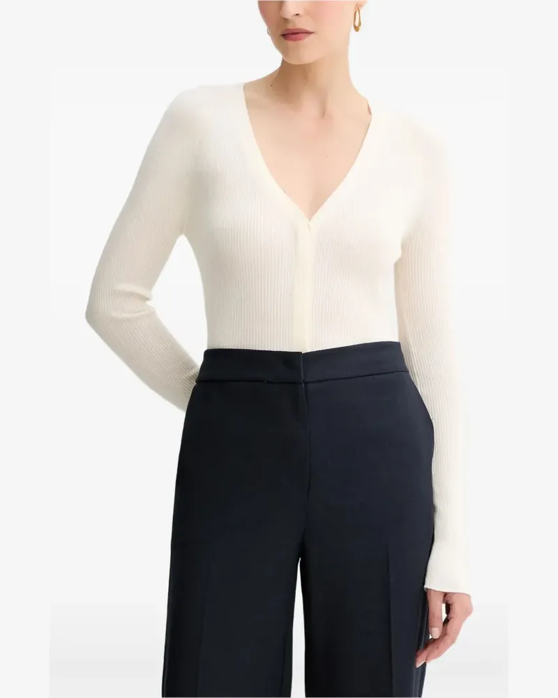 HUGO BOSS Gerippter Cardigan mit V-Ausschnitt - Nude Nude