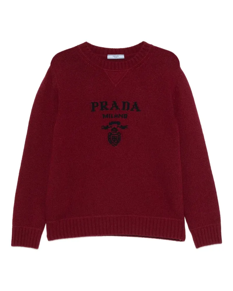 Prada Gerippter Pullover mit Intarsien-Logo - Rot Rot