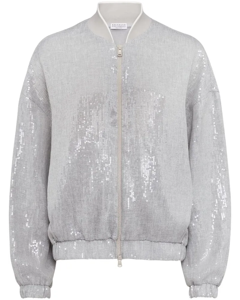 Brunello Cucinelli Bomberjacke mit Pailletten - Silber Silber
