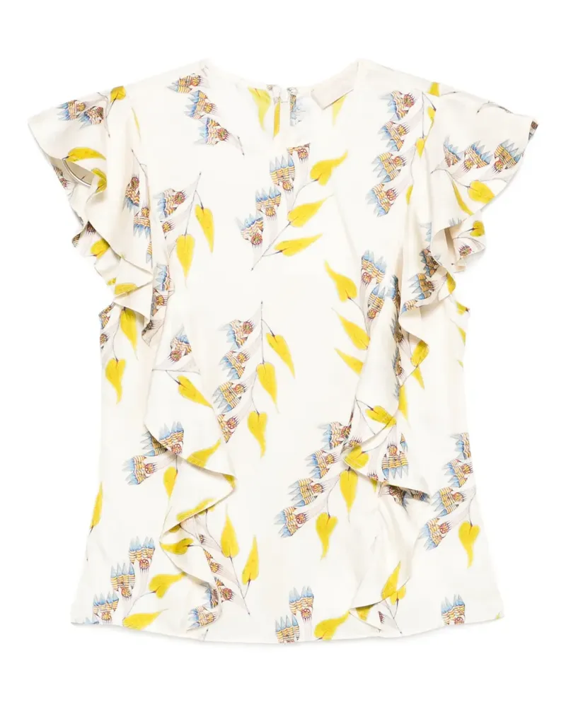 Ulla Johnson Gerüschte Botanical Bluse - Nude Nude