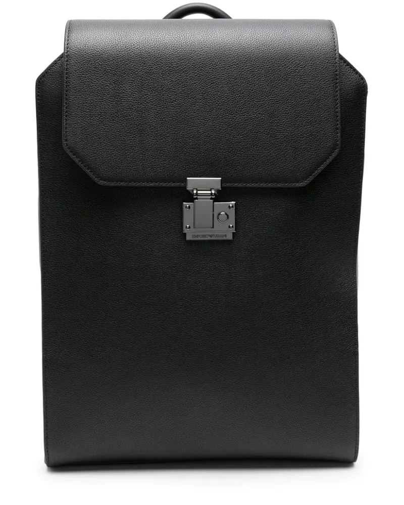 Emporio Armani Rucksack aus Leder mit Logo-Prägung Schwarz