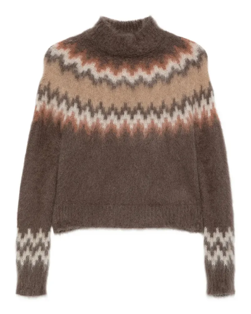 PT TORINO zigzag-knit high-neck sweater - Braun Braun