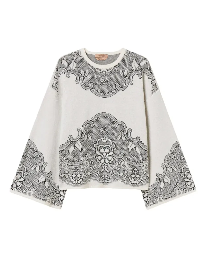 Twin-Set Maxi-Pullover aus Wollgemisch und Jacquard - Weiß Weiß
