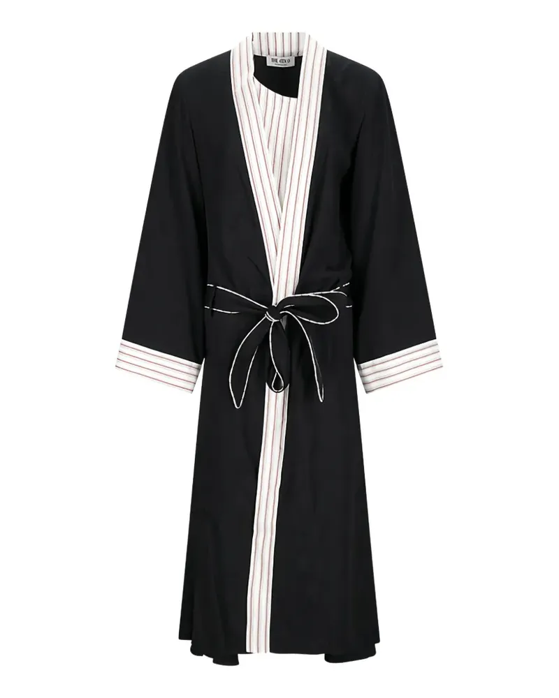 ATTICO floral-jacquard striped-trim trench coat - Schwarz Schwarz