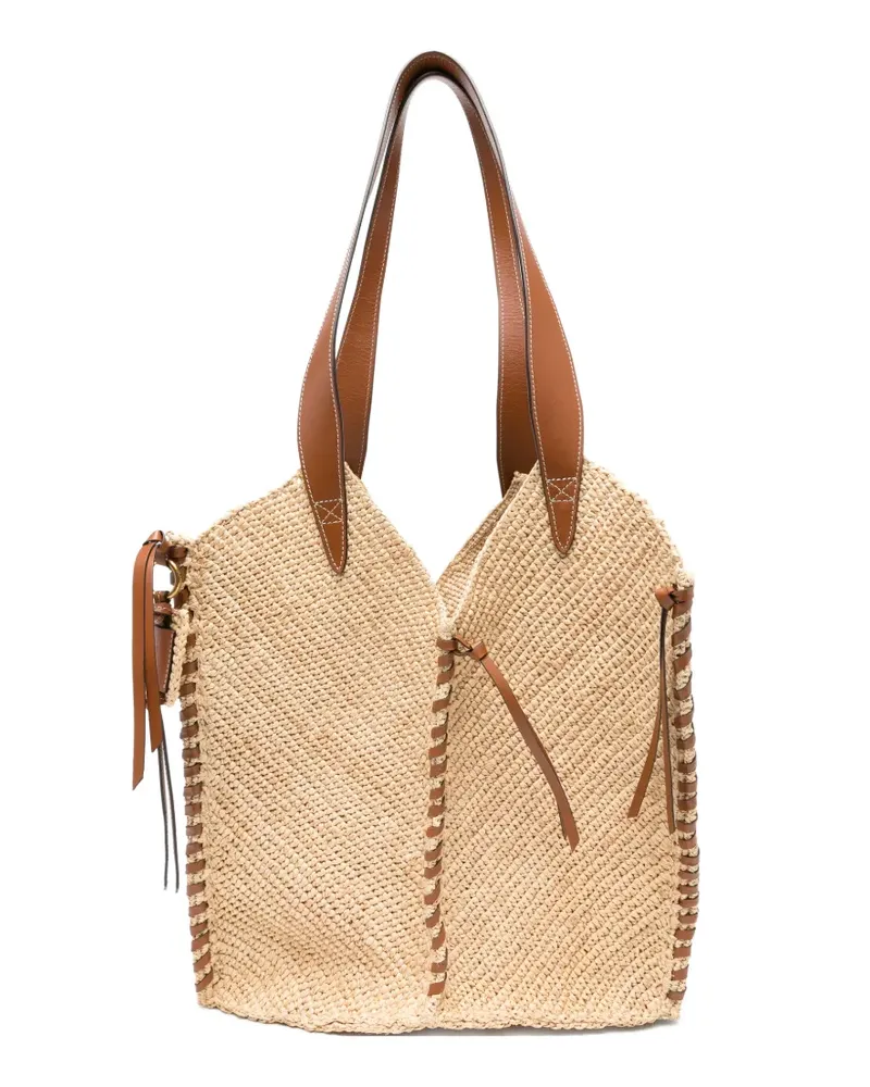 Isabel Marant Tampa Schultertasche aus Raffiabast mit Lederbesatz - Nude Nude