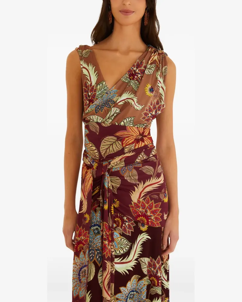 FARM Rio mixed Delhi floral sleveless midi dress - Braun Braun