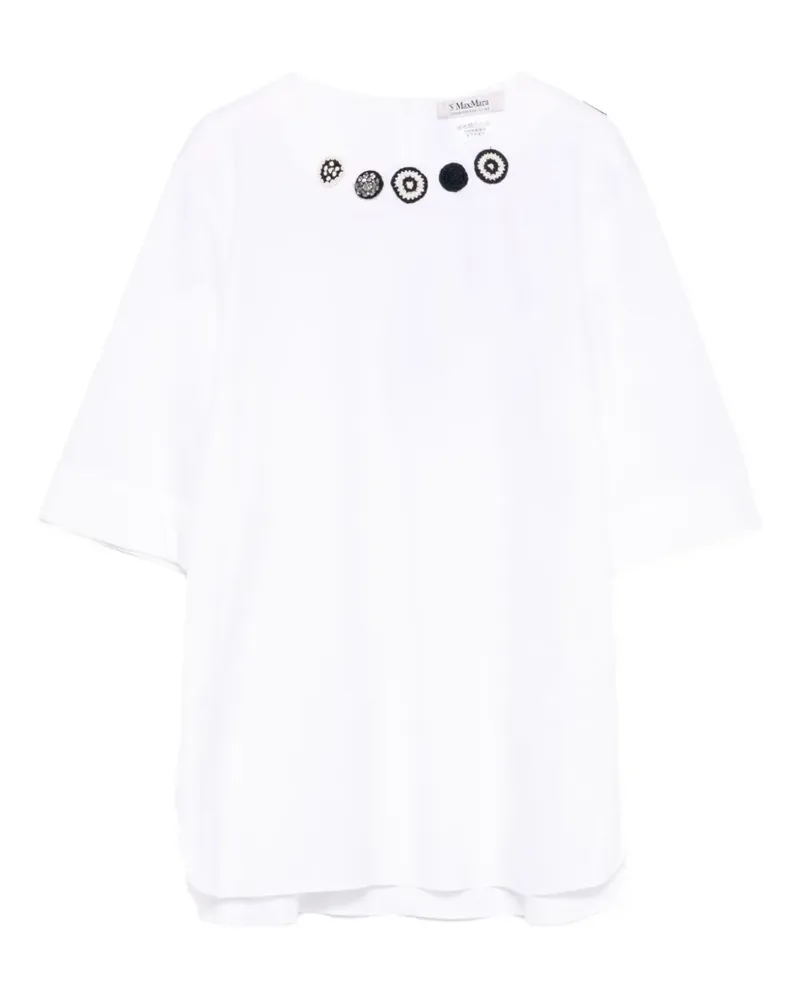 Max Mara T-Shirt mit verziertem Ausschnitt - Weiß Weiß