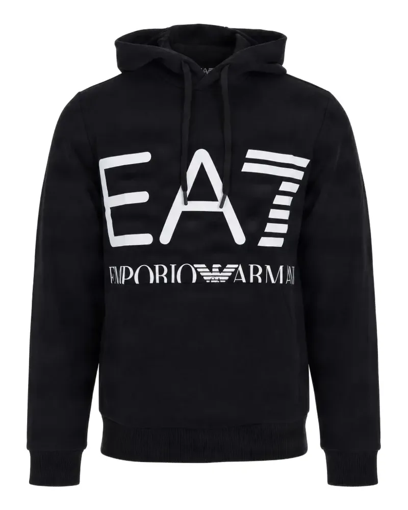 EA7 logo-print cotton hoodie - Schwarz Schwarz