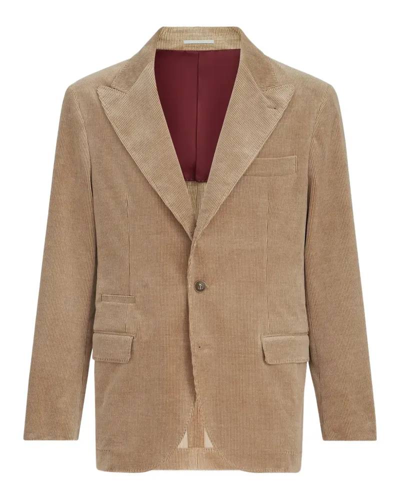Brunello Cucinelli comfort cotton and cashmere corduroy deconstructed blazer with large peak lapels and metal buttons - Nude Nude