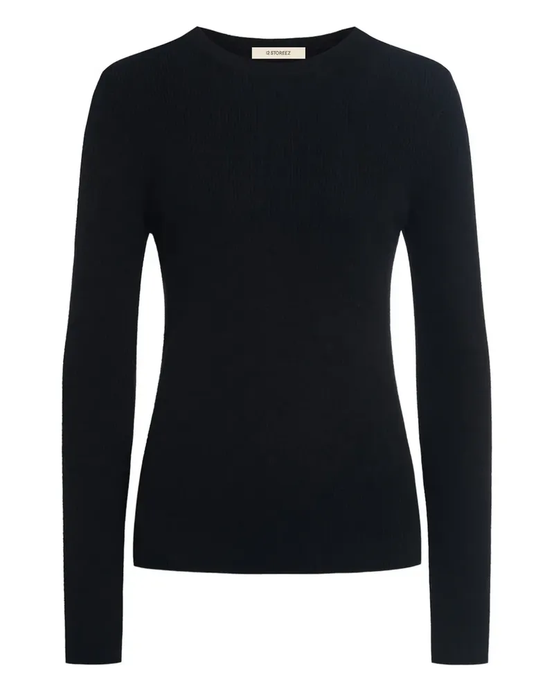 12 STOREEZ Pullover aus Merinowolle - Schwarz Schwarz