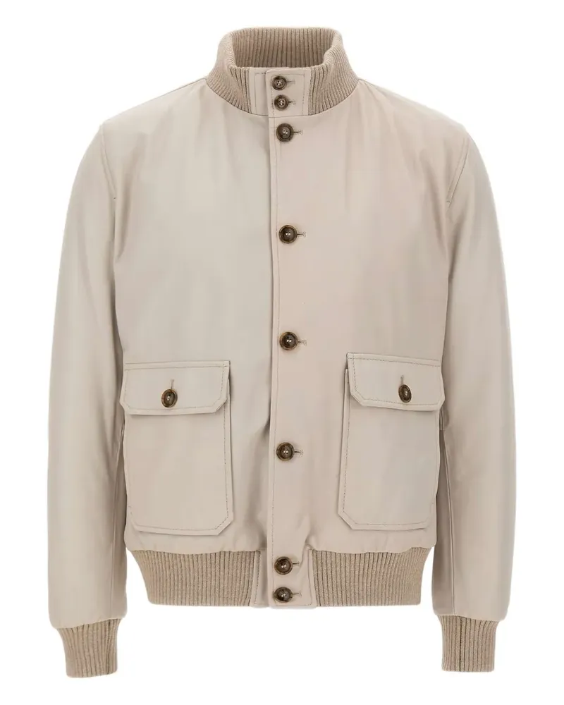 BARBA Lederjacke mit geripptem Kragen - Nude Nude