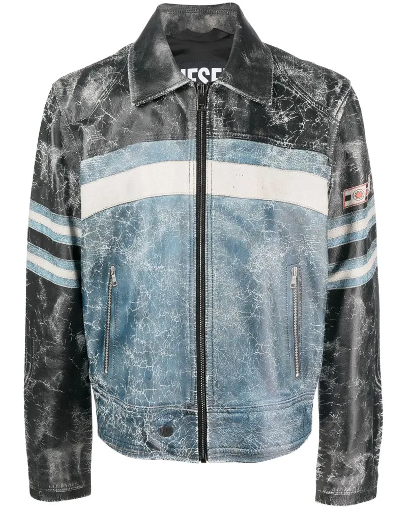 Diesel L-Prom Lederjacke mit Trompe-l'oeil-Print - Blau Blau