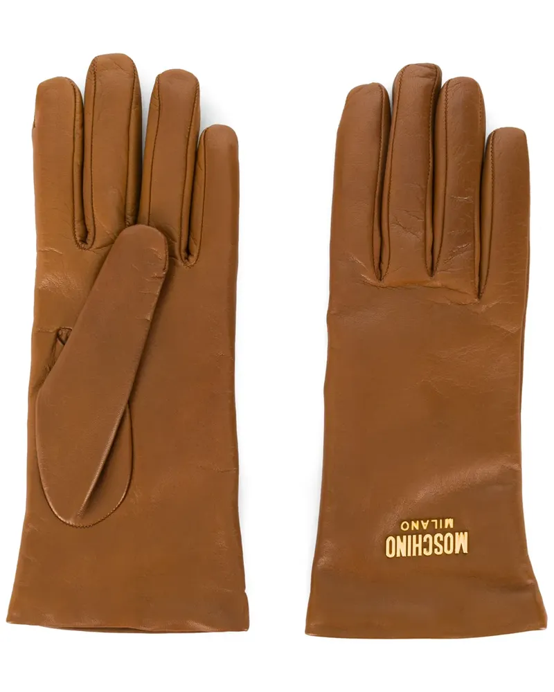 Moschino Handschuhe mit Logo-Schild - Braun Braun