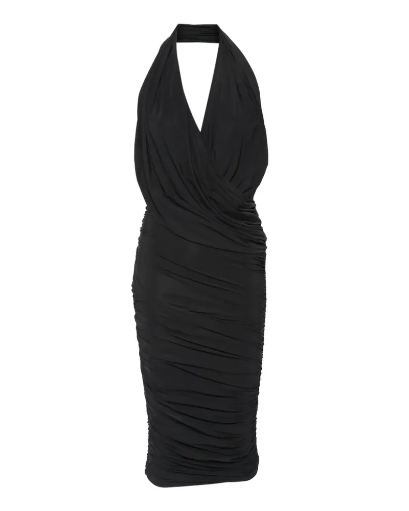 Amazuìn Gerafftes Manoon Neckholder-Midikleid - Schwarz Schwarz