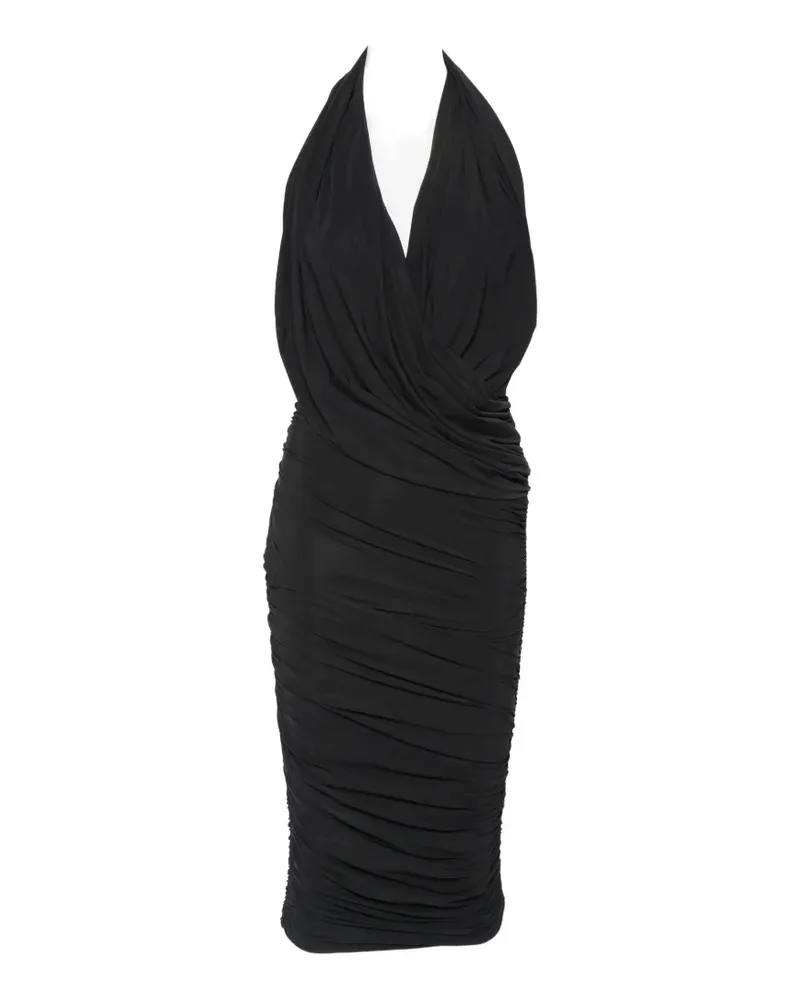 Amazuìn Gerafftes Manoon Neckholder-Midikleid - Schwarz Schwarz