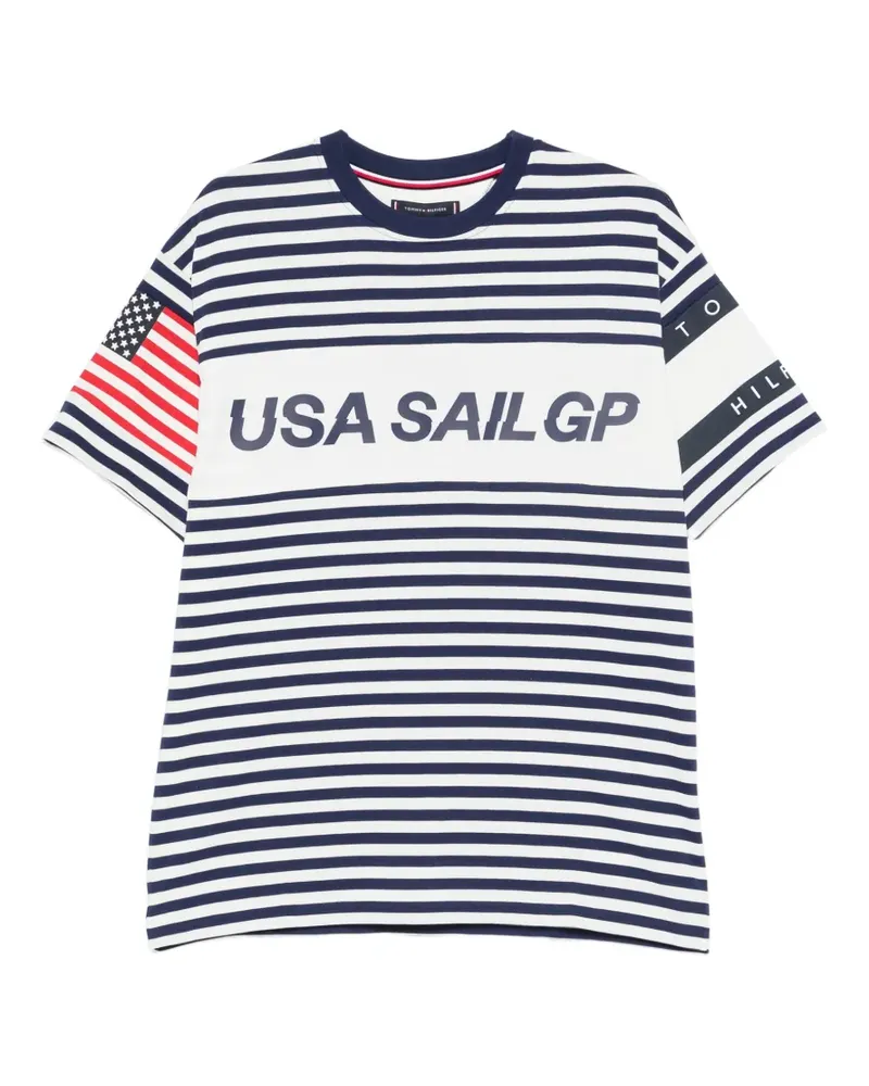 Tommy Hilfiger horizontal-stripe logo-print T-shirt - Weiß Weiß
