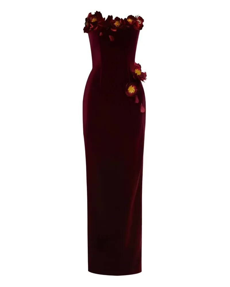 Oscar de la Renta Abendkleid mit floralen Applikationen - Rot Rot