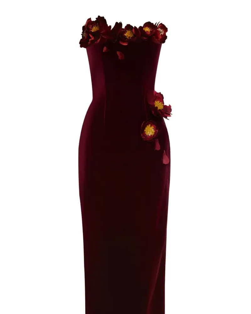 Oscar de la Renta Abendkleid mit floralen Applikationen - Rot Rot