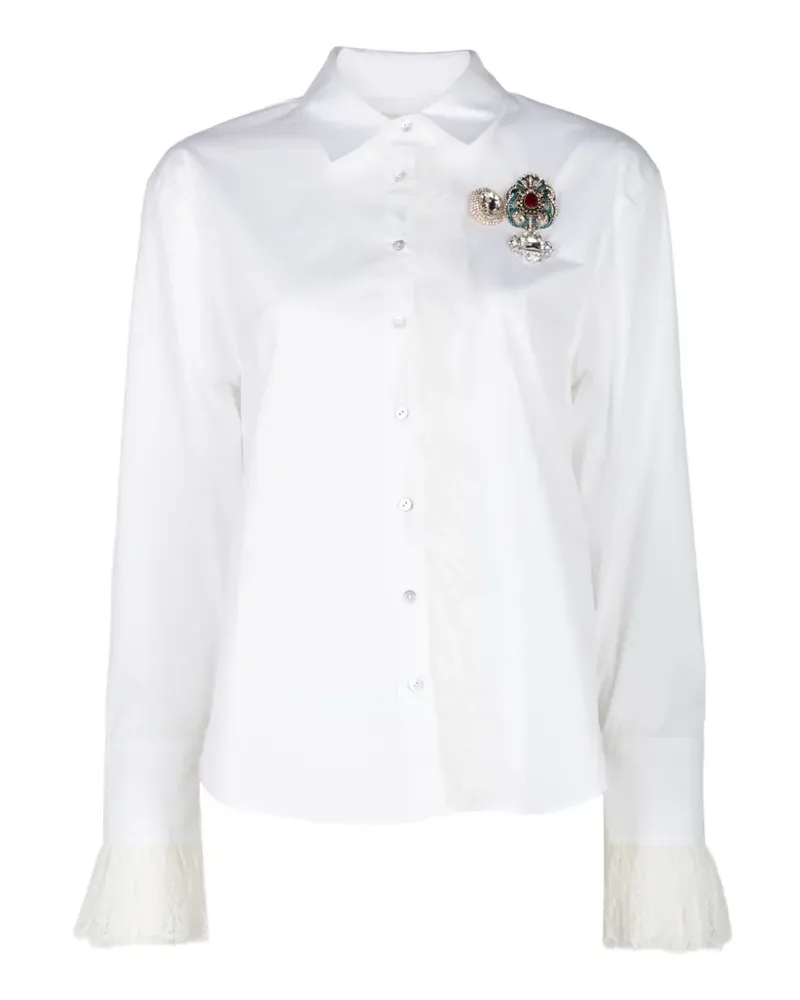 Cinq à Sept Rococo brooch lace-trim shirt - Weiß Weiß