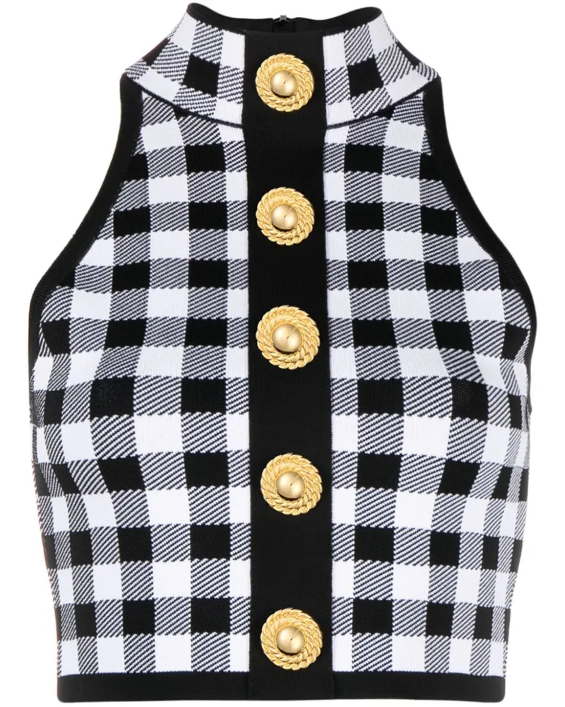 Balmain 5-Button Cropped-Top mit Check - Schwarz Schwarz