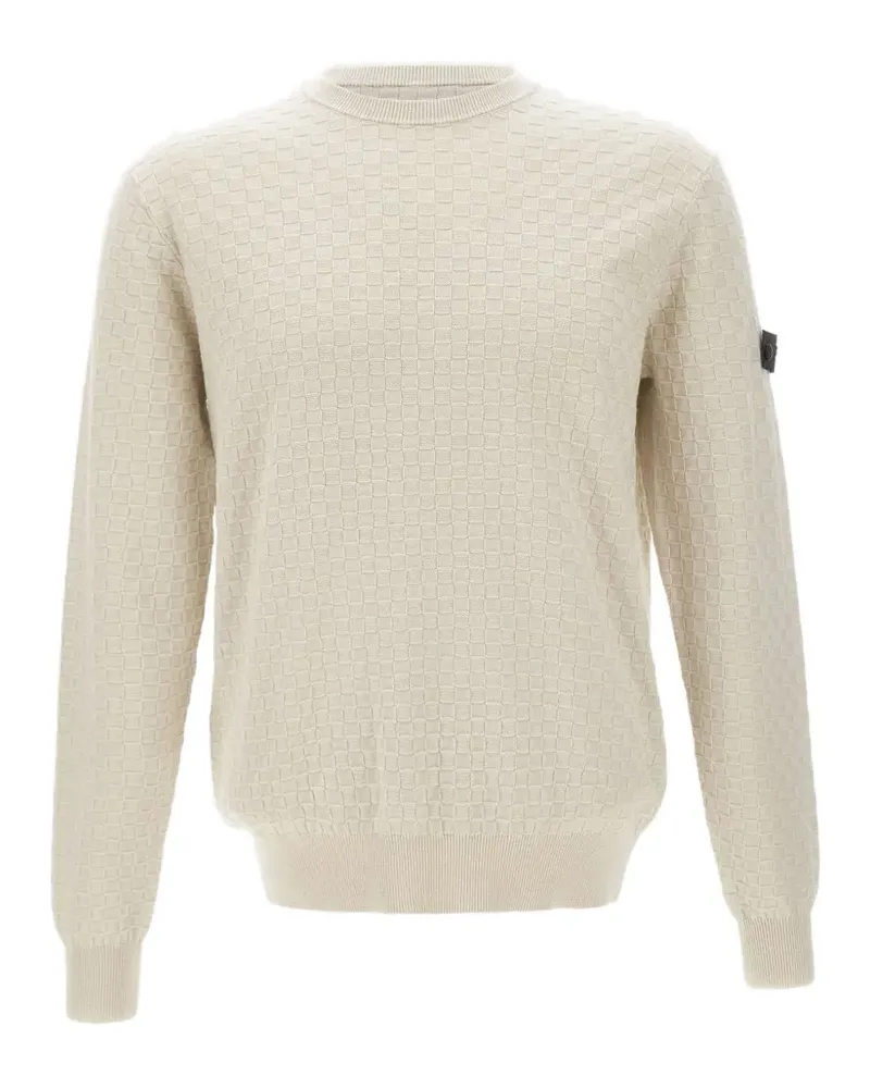 Peuterey checked-weave logo-patch sweater - Nude Nude