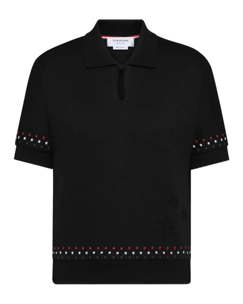 Thom Browne Poloshirt mit Schneeflocken-Stickerei - Schwarz Schwarz