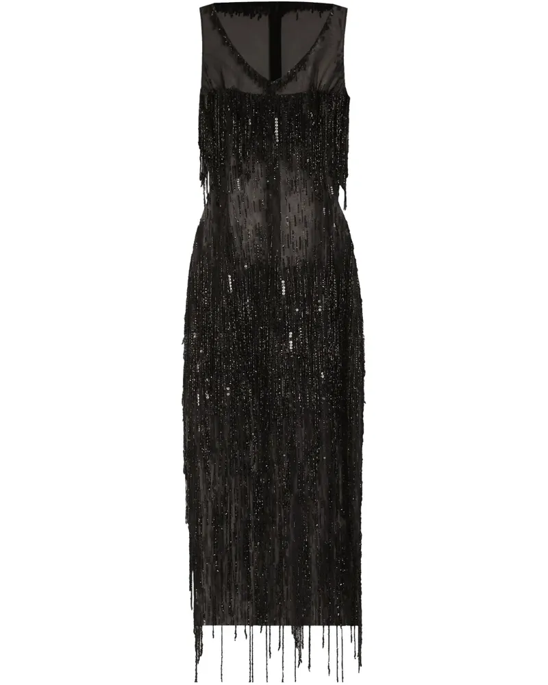 Dolce & Gabbana Midikleid mit Fransen - Schwarz Schwarz