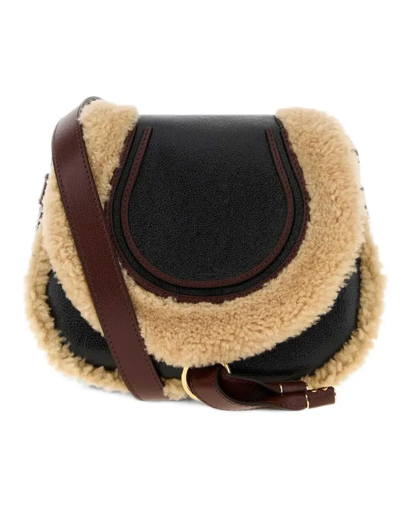 Chloé small Marcie saddle bag in shearling & grained leather - Schwarz Schwarz