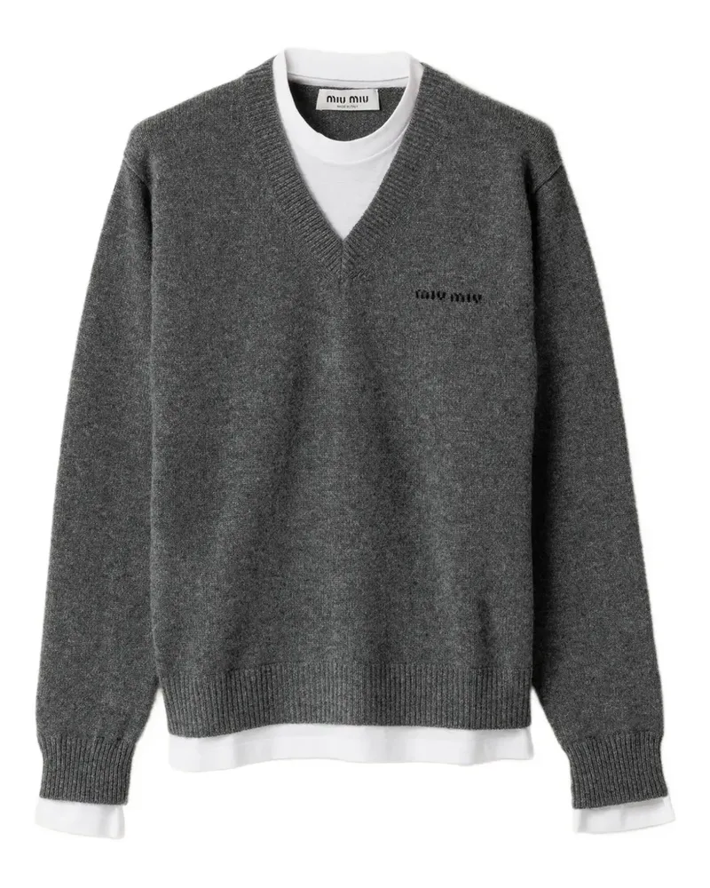 Miu Miu Pullover mit Intarsien-Logo - Grau Grau